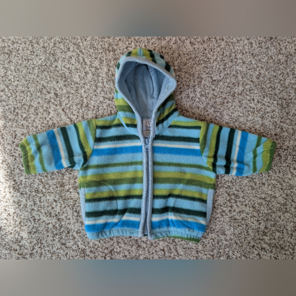 Baby Gap Fleece Jacket Hoodie Striped Blue Green Newborn Up To 3 Mon